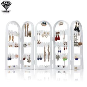 2/3/4 Fans Panels Screen Folding Clear Earrings Studs Display Rack Necklace Jewelry Shelf Stand Holder Organizer Storage Box (Color: 5W-300 Holder)