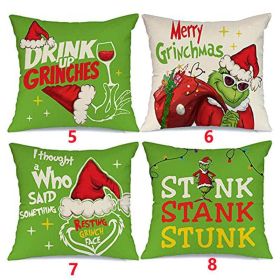 18x18 In Of For Christmas Decorations Green Buffalo Plaid Grinch Christmas Pillow Covers (Type: 7)