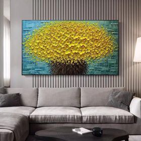 3D Large Modern Golden Tree Flower Hand Painted Abstract Oil Painting On Canvas Wall Art Home Decor Picture For Living Room No Frame (size: 50x100cm)