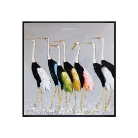 Abstract 100% Hand Painted Cranes Oil Painting Canvas Wall Hanging Paintings Animal Birds Art Canvas Wall Art For Children Room (size: 60x60cm)