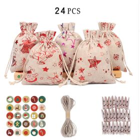 Christmas Bag Hot Stamped Cotton Linen Christmas Gift Bag 24 Sets Christmas Decoration (size: 10*14cm(24pcs))