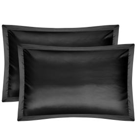 2 Pack Soft Silky Satin Pillow Case Hypoallergenic Breathable Bed Pillow Cover Queen Size Pillowcase Great for Hair Skin (Color: Black)