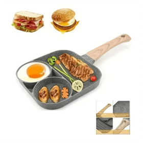 1pc Fry Pan For Egg, Non Stick Ham Pancake Maker, Egg Burger Pan With Wooden Handle, 4 Holes, For Induction Cooker Gas Stove (Quantity: 2 honepan)