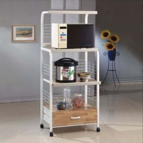 Kitchen storage rack with shelves and casters (Color: White)