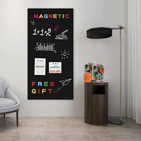 Board2by Magnetic Chalkboard Contact Paper for Wall;  38.9 x 18 Self Adhesive Chalk Board Wallpaper;  Blackboard Paper with 46 Magnetic Letters for Ki (Color: Black)