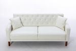 Comfortable Leather PU Sofa Bed Sturdy Durable Ivory Brown Black Loveseat for Living Room with 2 Pillows