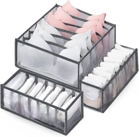 3 Packs Underwear Organizer;  Washable Underwear Storage Box Socks Drawer Organizer Divider;  Foldable Wardrobe Clothes Organizer for Bras;  Underwear (Color: Gray)