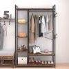 Free-Standing Closet Organizer with Storage Box & Side Hook;  Portable Garment Rack with 6 Shelves and Hanging Rod;  Black Metal Frame&Rustic Board Fi