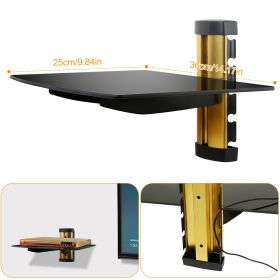 Floating Wall Mounted Strengthened Tempered Glass Shelf for DVD Cable Boxes (Color: Gold)