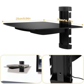 Floating Wall Mounted Strengthened Tempered Glass Shelf for DVD Cable Boxes (Color: Black)