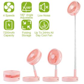 Portable Folding Desk Table Fan Quiet USB Rechargeable Telescopic Standing Floor Fan (Color: Pink)