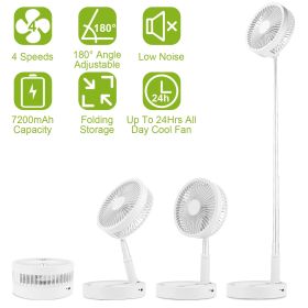 Portable Folding Desk Table Fan Quiet USB Rechargeable Telescopic Standing Floor Fan (Color: White)