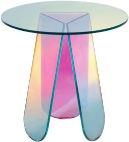 Acrylic Rainbow Color Coffee Table, Iridescent Glass End Table Round Side Table Modern Accent TV Table for Living Bed Room Decoration XH shipment from (size: small)