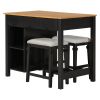 Farmhouse 3-piece 45" Stationary Rubber Wood Kitchen Island Set with 2 Seatings, Butcher Block Dining Table Set Prep Table Set with 2 Shelves and 3 Dr