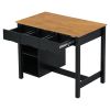 Farmhouse 3-piece 45" Stationary Rubber Wood Kitchen Island Set with 2 Seatings, Butcher Block Dining Table Set Prep Table Set with 2 Shelves and 3 Dr