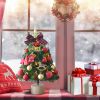 1.5FT Small Christmas Tree with 10FT Lights Table Top Mini Christmas Tree Artificial Flocked Xmas Decorations for Living Room Bedroom Office Shop