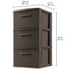 Sterilite 3 Drawer Weave Tower Plastic, Espresso, Set of 2