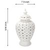 White Ceramic Ginger Jar Vase with Decorative Design and Removable Lid