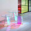 Acrylic Rainbow Color Coffee Table, Iridescent Glass End Table Round Side Table Modern Accent TV Table for Living Bed Room Decoration XH shipment from