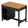 Farmhouse 3-piece 45" Stationary Rubber Wood Kitchen Island Set with 2 Seatings, Butcher Block Dining Table Set Prep Table Set with 2 Shelves and 3 Dr