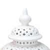 White Ceramic Ginger Jar Vase with Decorative Design and Removable Lid