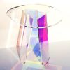 Acrylic Rainbow Color Coffee Table, Iridescent Glass End Table Round Side Table Modern Accent TV Table for Living Bed Room Decoration XH shipment from