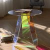 Acrylic Rainbow Color Coffee Table, Iridescent Glass End Table Round Side Table Modern Accent TV Table for Living Bed Room Decoration XH shipment from