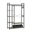 Free-Standing Closet Organizer with Storage Box & Side Hook;  Portable Garment Rack with 6 Shelves and Hanging Rod;  Black Metal Frame&Rustic Board Fi