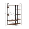 Free-Standing Closet Organizer with Storage Box & Side Hook;  Portable Garment Rack with 6 Shelves and Hanging Rod;  Black Metal Frame&Rustic Board Fi