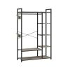 Free-Standing Closet Organizer with Storage Box & Side Hook;  Portable Garment Rack with 6 Shelves and Hanging Rod;  Black Metal Frame&Rustic Board Fi