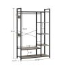 Free-Standing Closet Organizer with Storage Box & Side Hook;  Portable Garment Rack with 6 Shelves and Hanging Rod;  Black Metal Frame&Rustic Board Fi