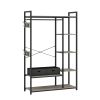 Free-Standing Closet Organizer with Storage Box & Side Hook;  Portable Garment Rack with 6 Shelves and Hanging Rod;  Black Metal Frame&Rustic Board Fi