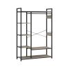 Free-Standing Closet Organizer with Storage Box & Side Hook;  Portable Garment Rack with 6 Shelves and Hanging Rod;  Black Metal Frame&Rustic Board Fi