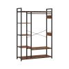 Free-Standing Closet Organizer with Storage Box & Side Hook;  Portable Garment Rack with 6 Shelves and Hanging Rod;  Black Metal Frame&Rustic Board Fi